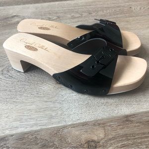 Wooden Clog-Type Sandals with Heel